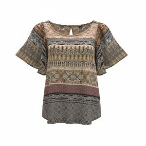 Lucky Brand Earthy Tones Patterned Blouse